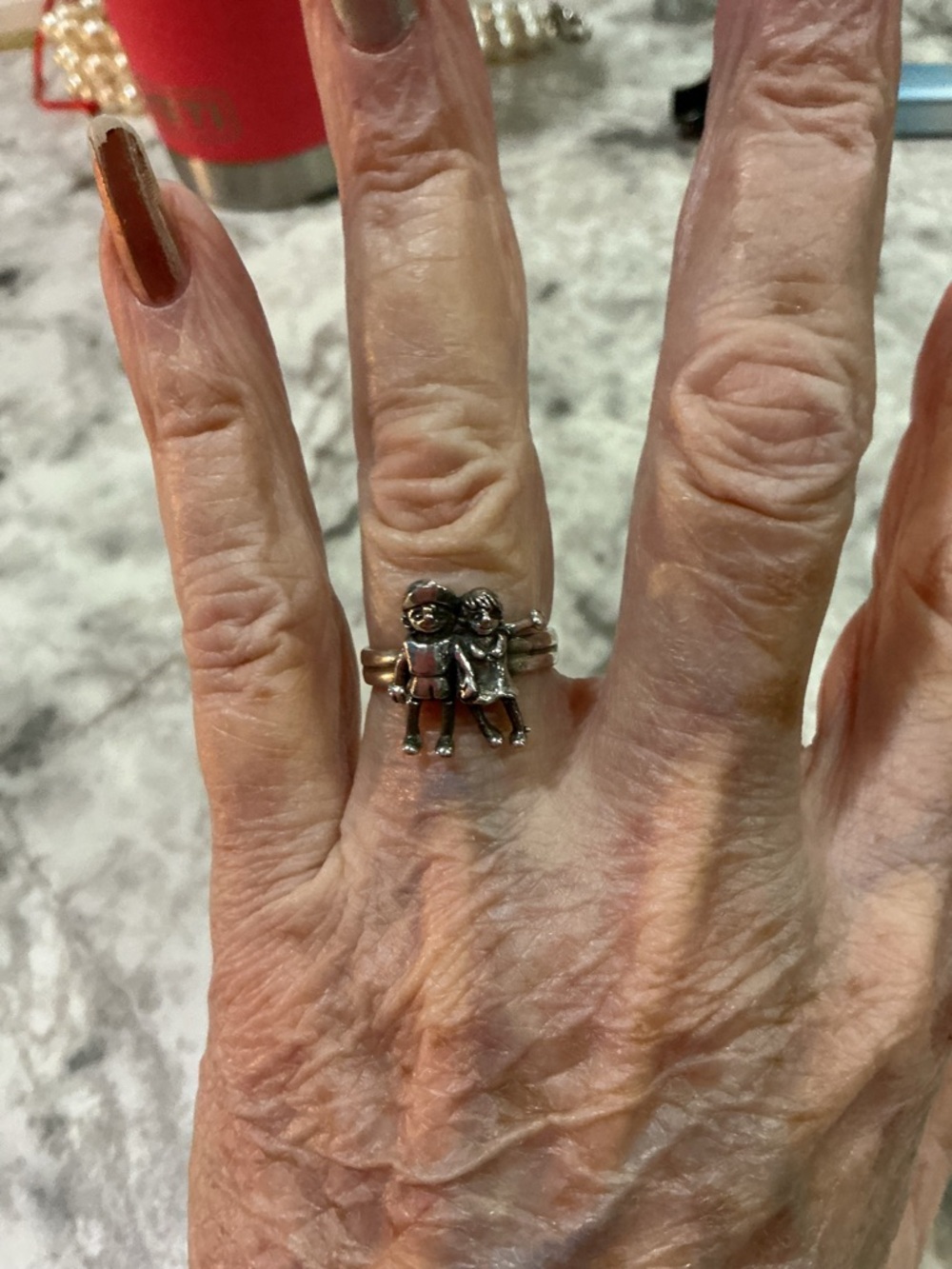 Sterling Silver Movable Double -Figure Ring 6